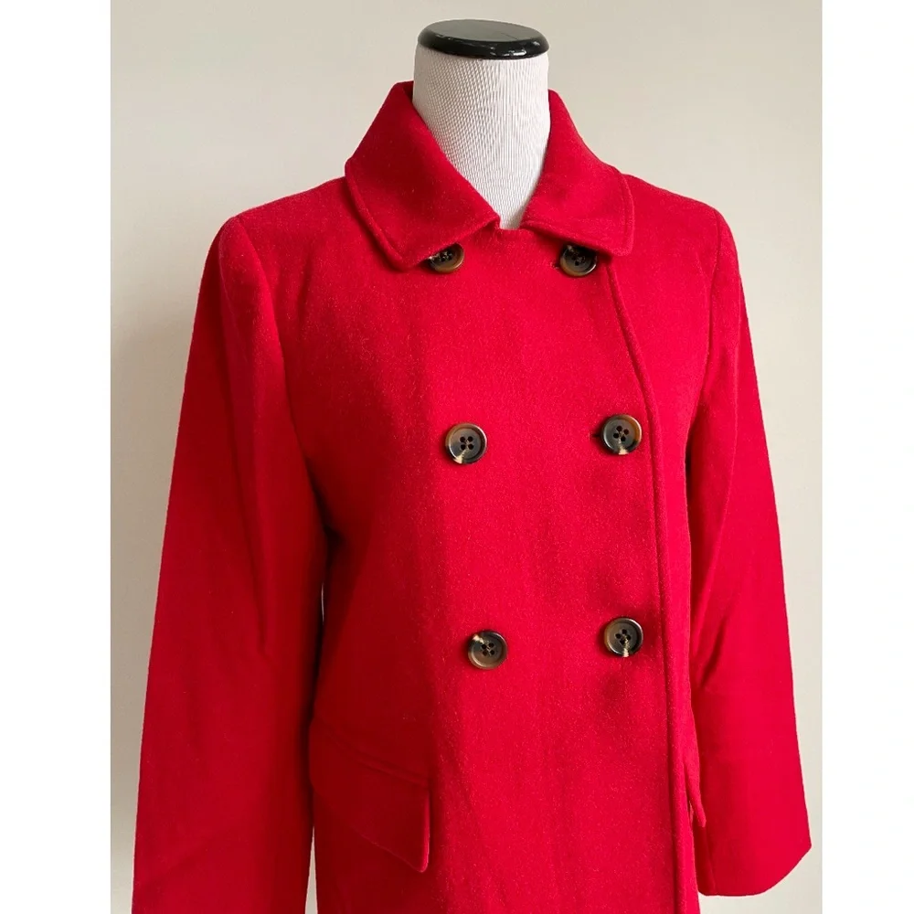 J. Crew Double-Breasted Red Wool Coat - Picture 10 of 12